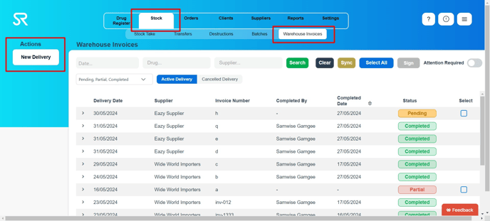 warehouse_invoice page